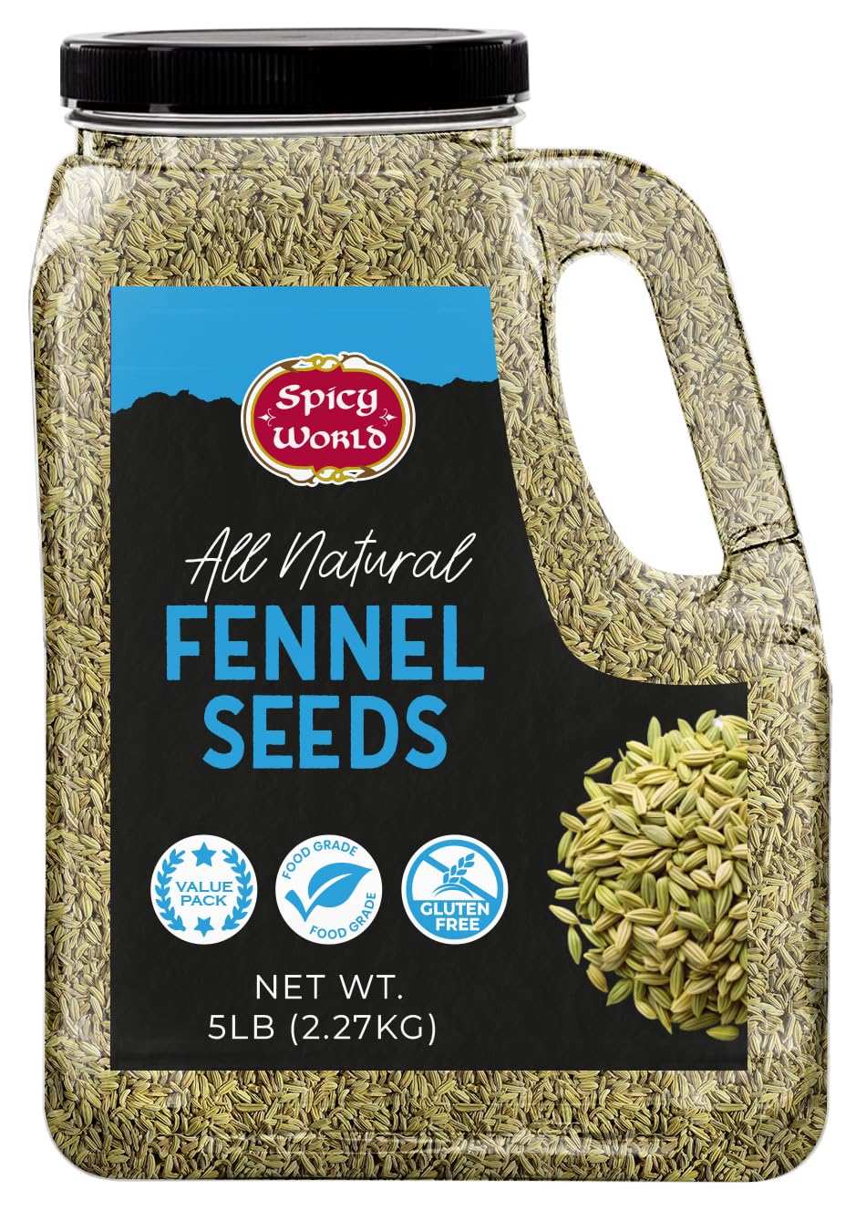 Spicy World fennel seeds whole jar shown for bulk cooking and easy storage
