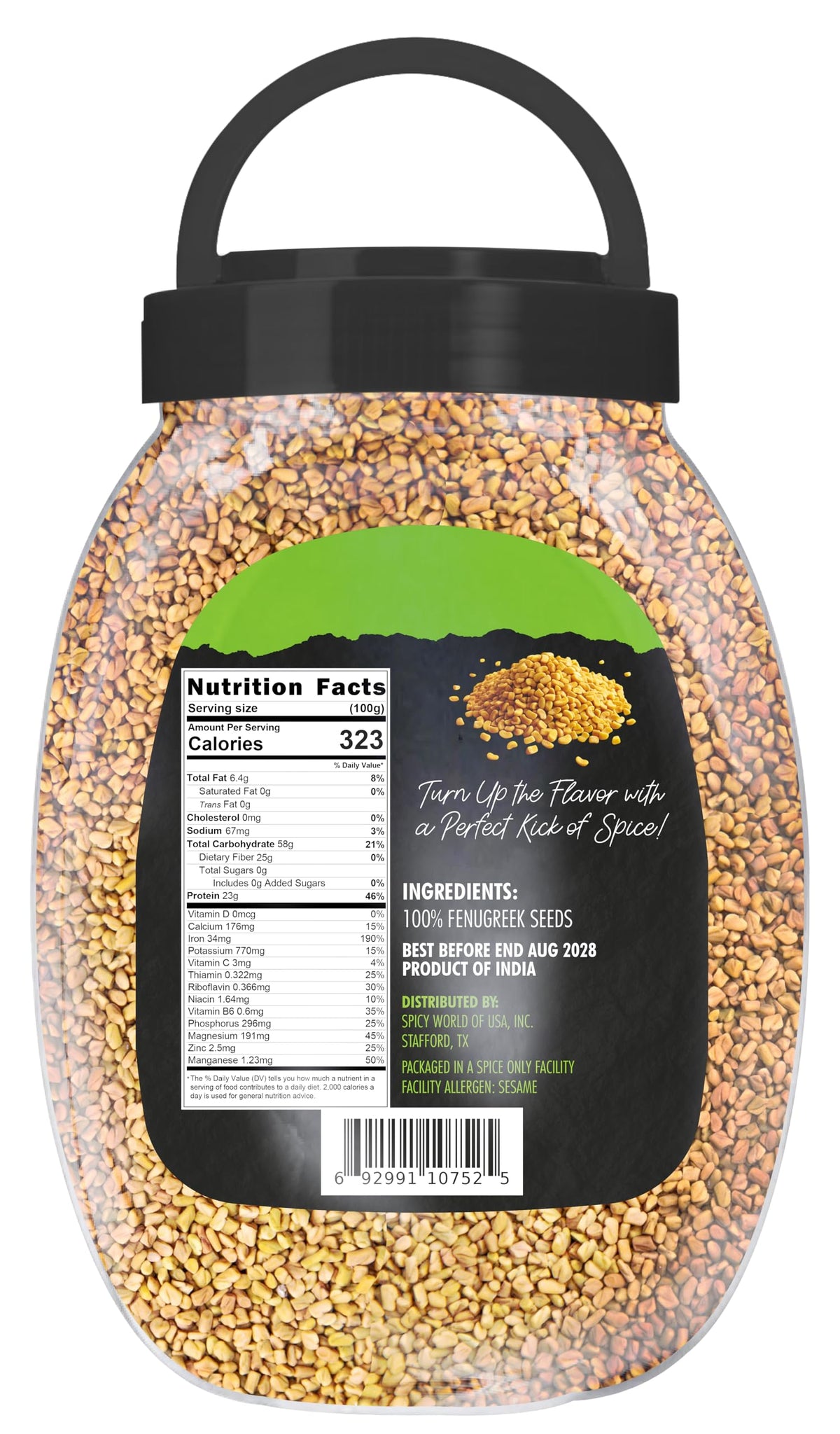 Spicy World fenugreek seeds closeup dense flavor ready for curries and spice blends.