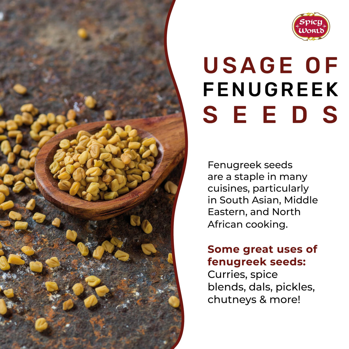Spicy World fenugreek seeds for hair care and natural beauty routines.