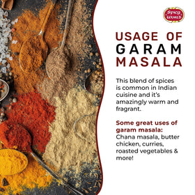 Spicy World Garam Masala ingredients — premium spices including mace and nutmeg.