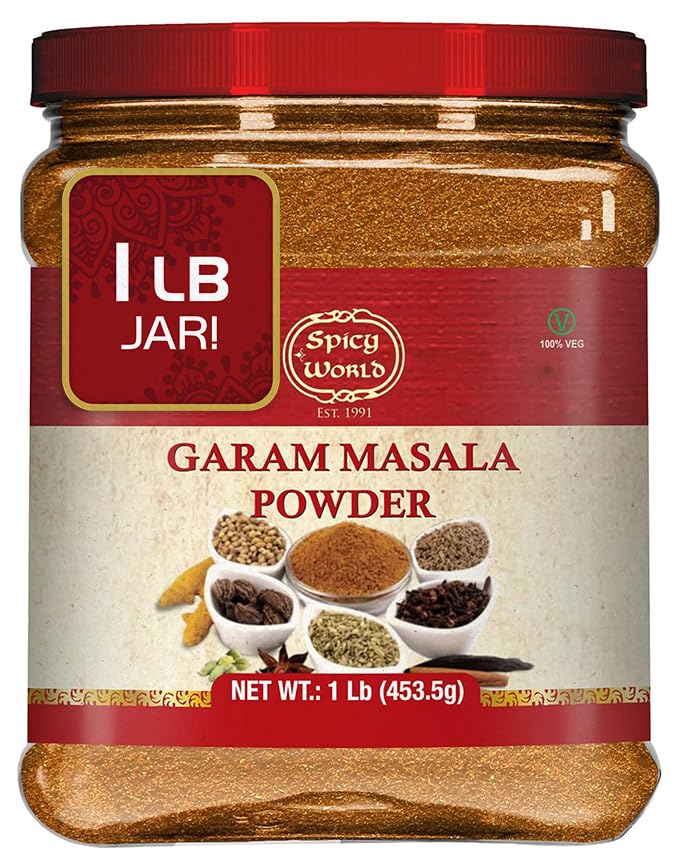 Spicy World Garam Masala powder jar front view, ready to boost curries with authentic warmth.