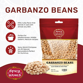 Close-up of Spicy World garbanzo beans dried 4lb pack quality legumes