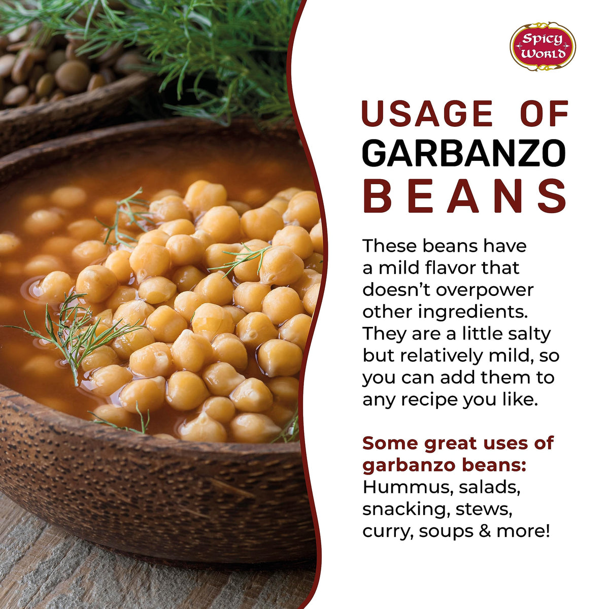 Spicy World garbanzo beans dried 4lb pack arranged for hummus prep