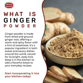 Spicy World Ginger Powder in small bowl; aromatic dust ready for cooking.