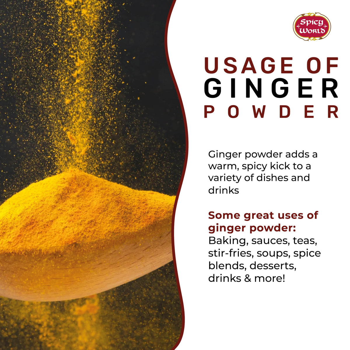 Spicy World Ginger Powder sprinkled into wok; enhances curries and stir-fries.