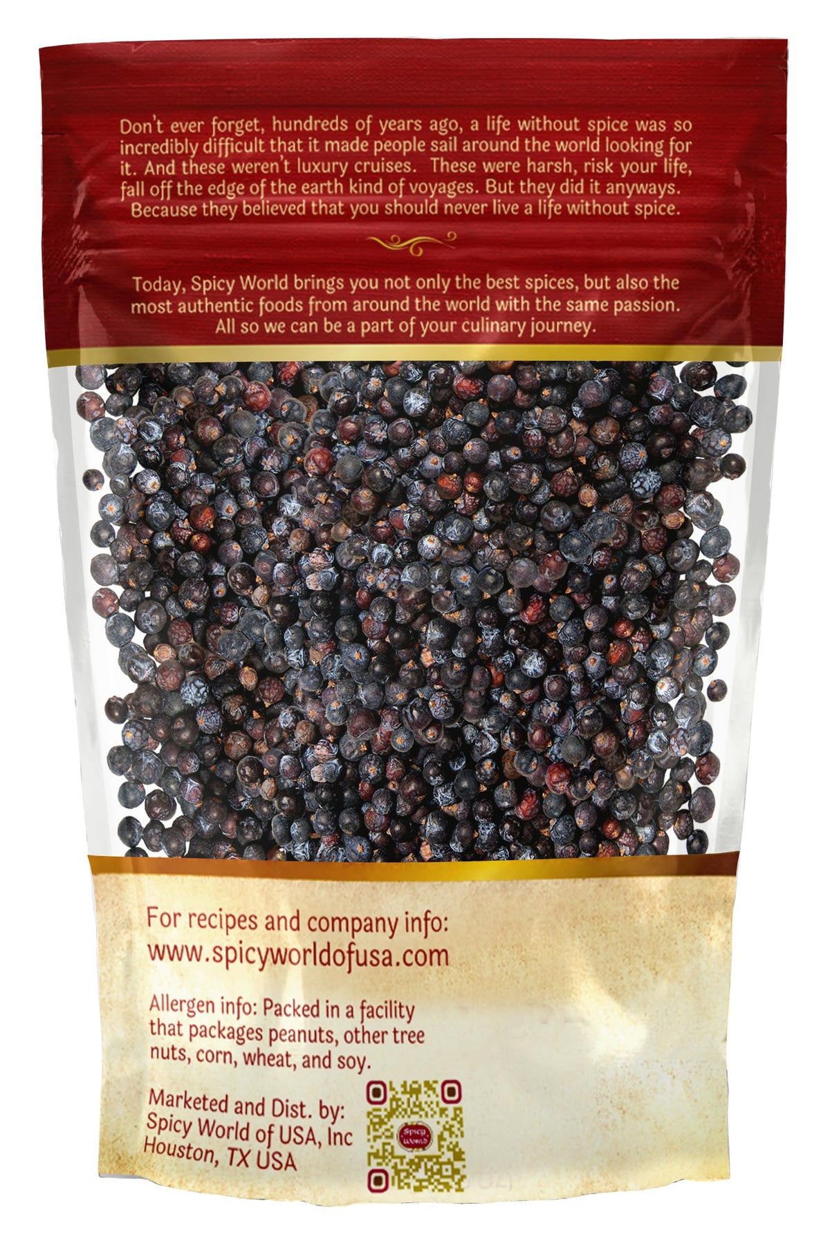 Spicy World juniper berries closeup highlighting dried texture.