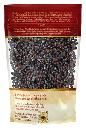 Spicy World juniper berries closeup highlighting dried texture.