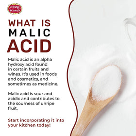 Spicy World Malic Acid Powder packaging manufactured in the USA for quality.