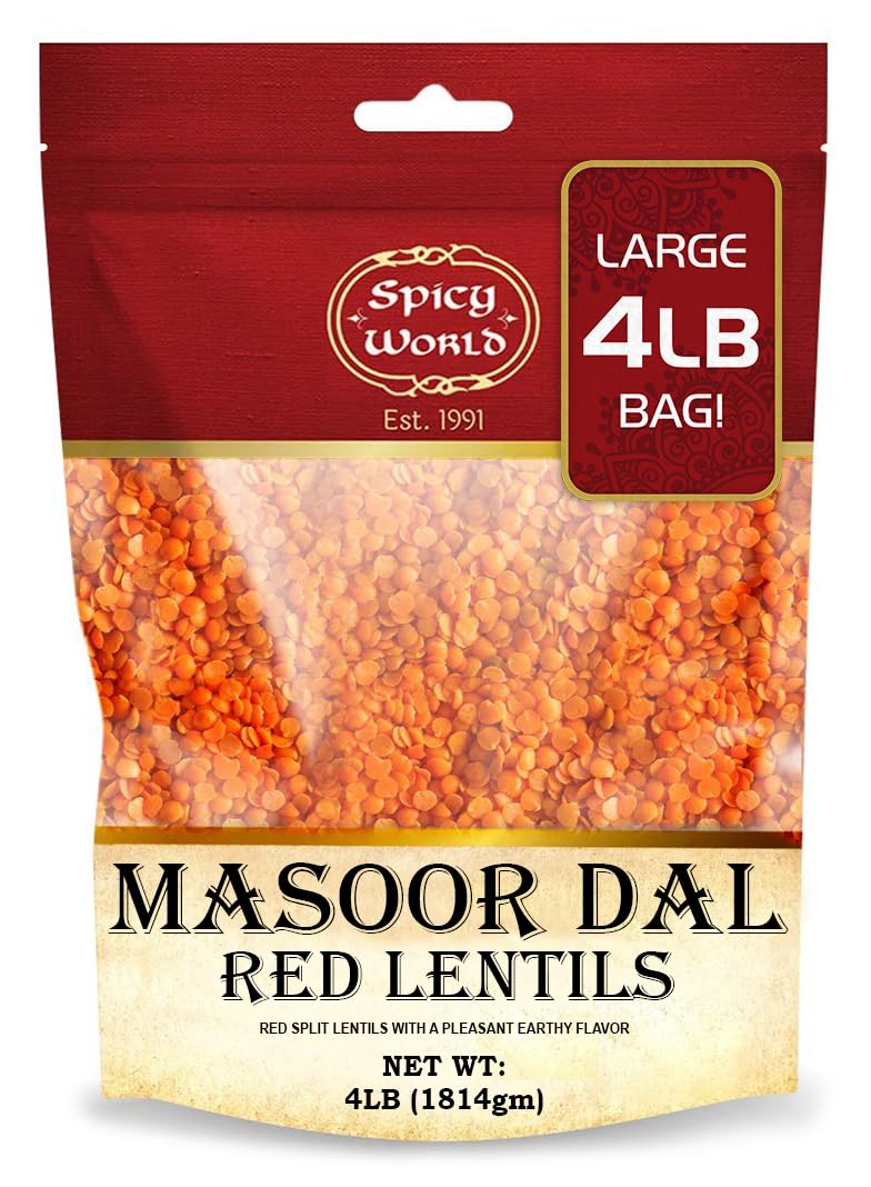 Spicy World Masoor Dal 4lb bag of premium lentils for versatile meals