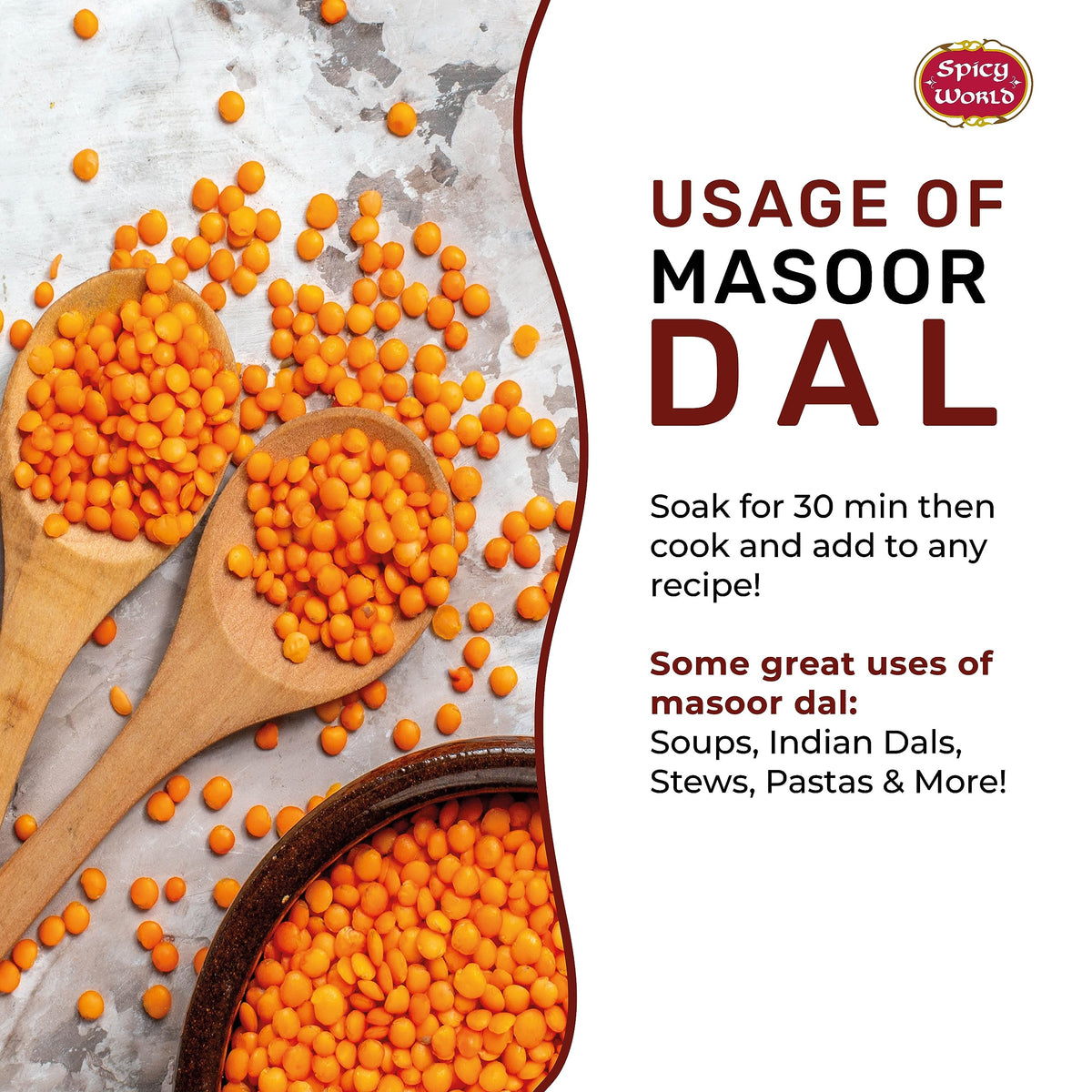 Spicy World Masoor Dal cooking pot image suggests fast 30 minute meals.