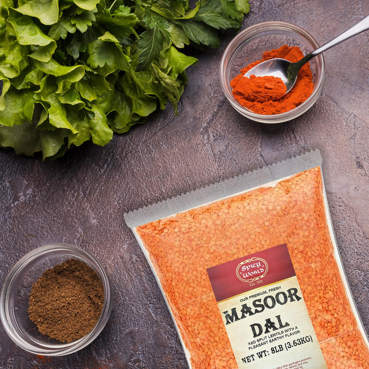 Spicy World Masoor Dal plated serving demonstrates ready to use vegetarian option.