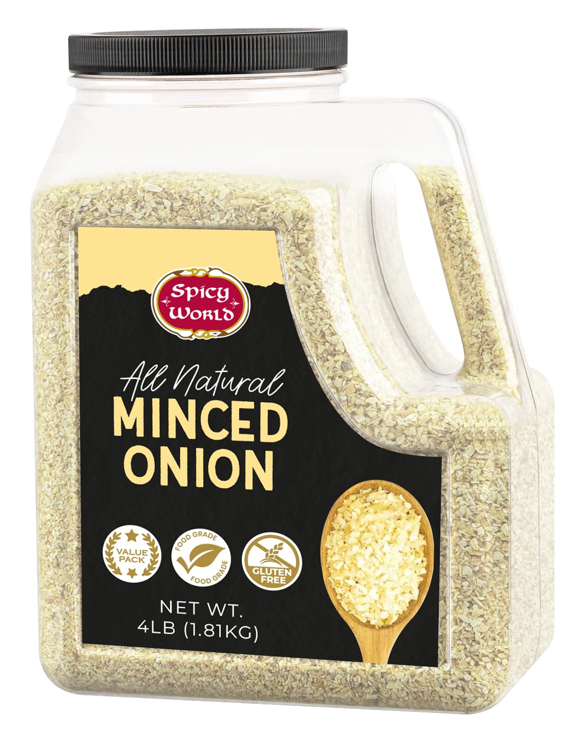 Spicy World minced onion 4lb jar ready-to-use flavor booster for everyday cooking.