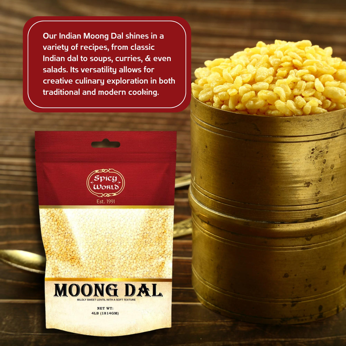 Spicy World Moong Dal dried beans in bulk bag, premium quality for versatile recipes.