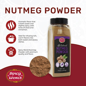 Spicy World Nutmeg Powder dispensing scoop for easy dusting and measuring.