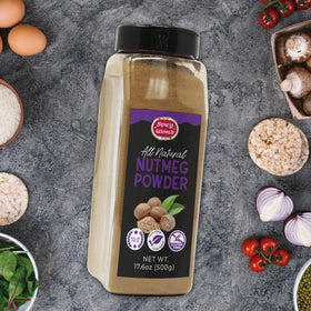 Spicy World Nutmeg Powder kitchen scene emphasizes premium quality ingredients.
