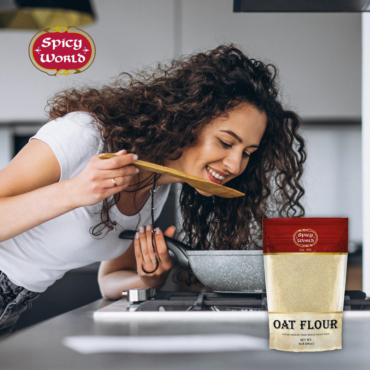 Fine, light oat flour texture blending smoothly into batter.