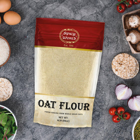 Oat flour batter for pancakes or waffles with Spicy World.