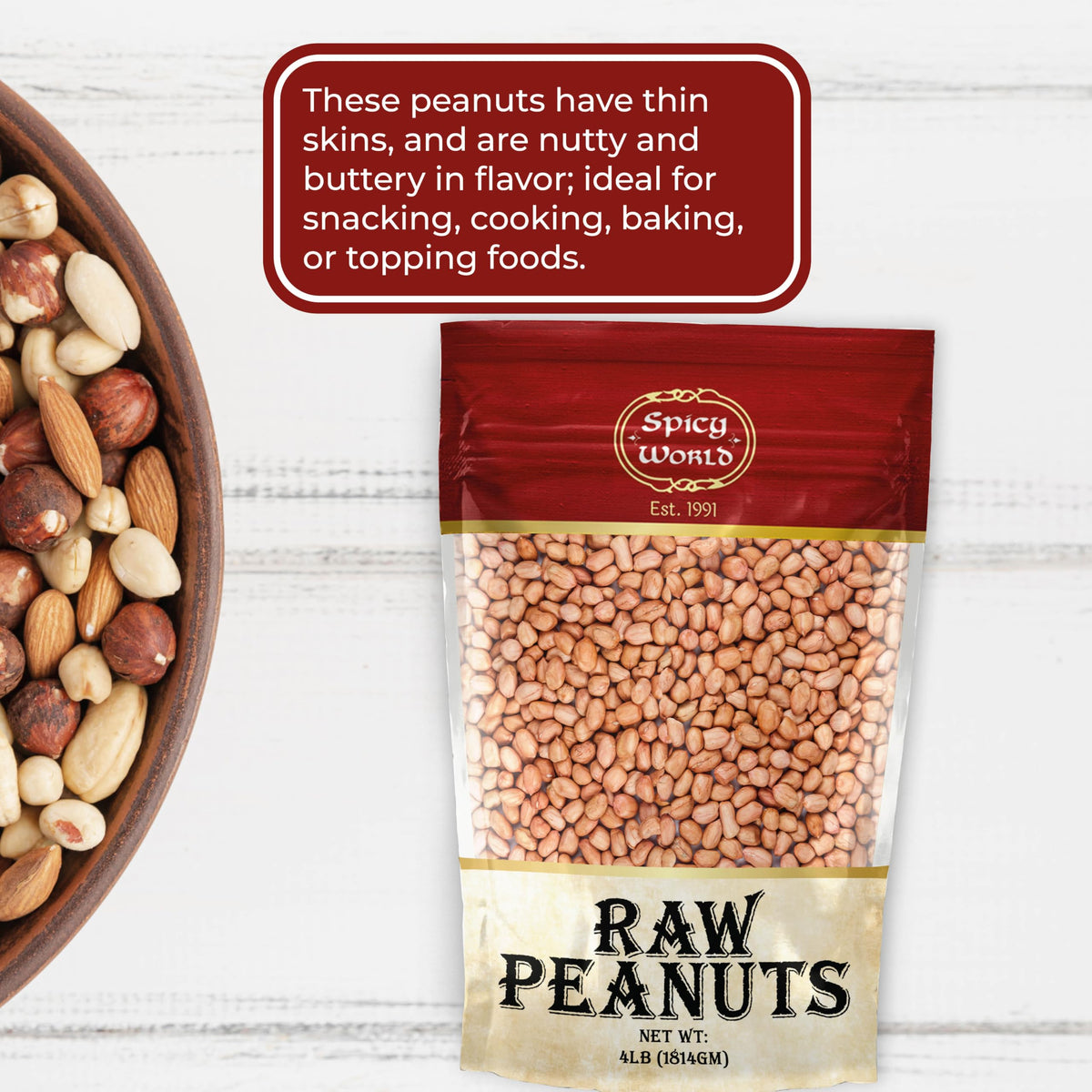 Spicy World boiled peanuts in a Southern-style preparation.