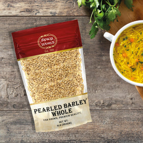Spicy World Pearl Barley dry bulk grain ready for kitchen use.