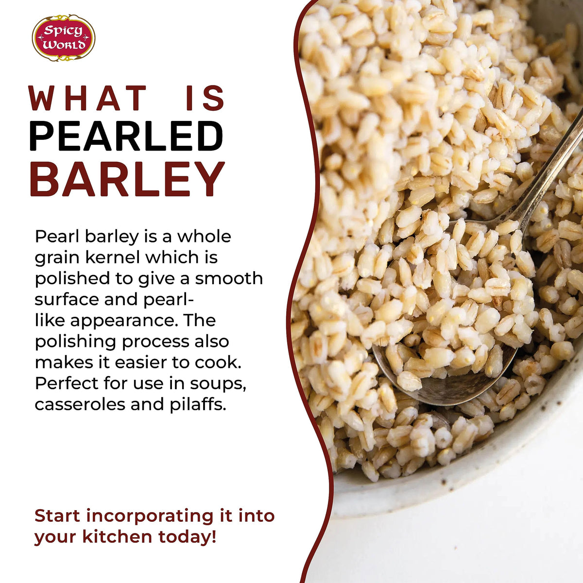 Spicy World Pearl Barley in a pilaf dish ready to serve.