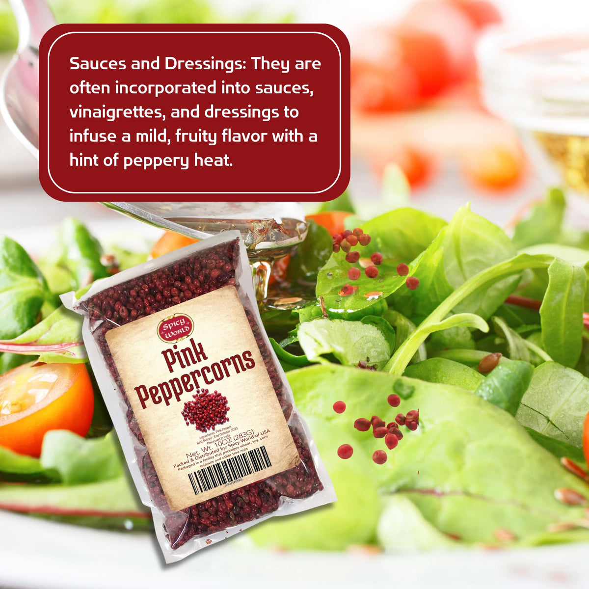 Spicy World Pink Peppercorns salad, ideal for bright, aromatic finishing touch