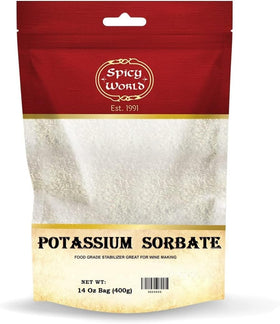 Spicy World potassium sorbate packaging from the USA signals quality control.