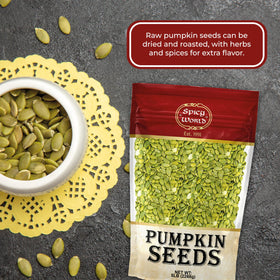 Spicy World pumpkin seeds in baking mix for texture and protein.