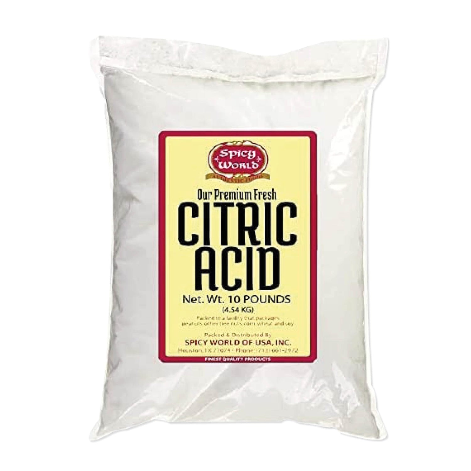 Spicy World citric acid 10 lb bag for versatile household use.
