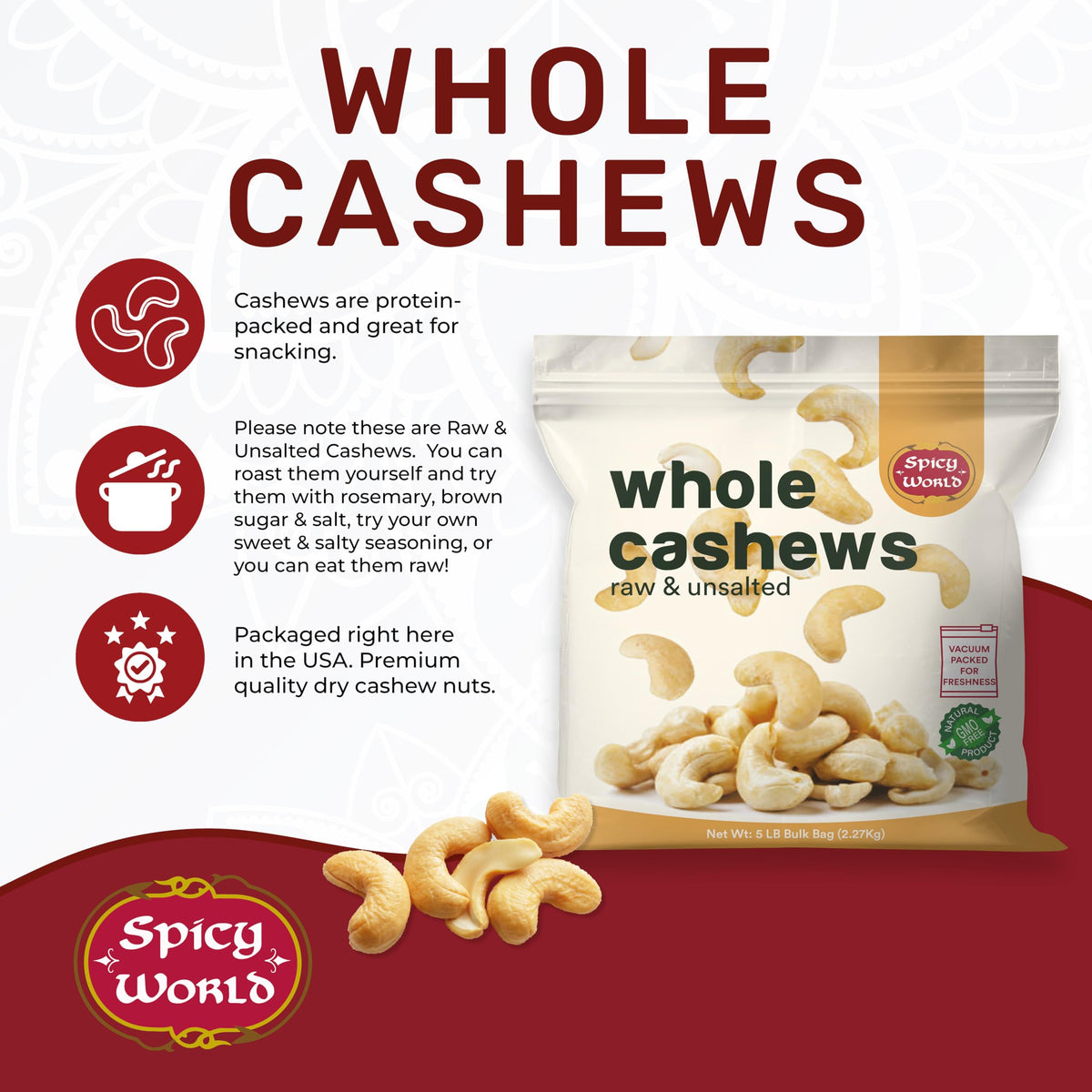 Spicy World raw cashews ready to blend into pesto sauces.