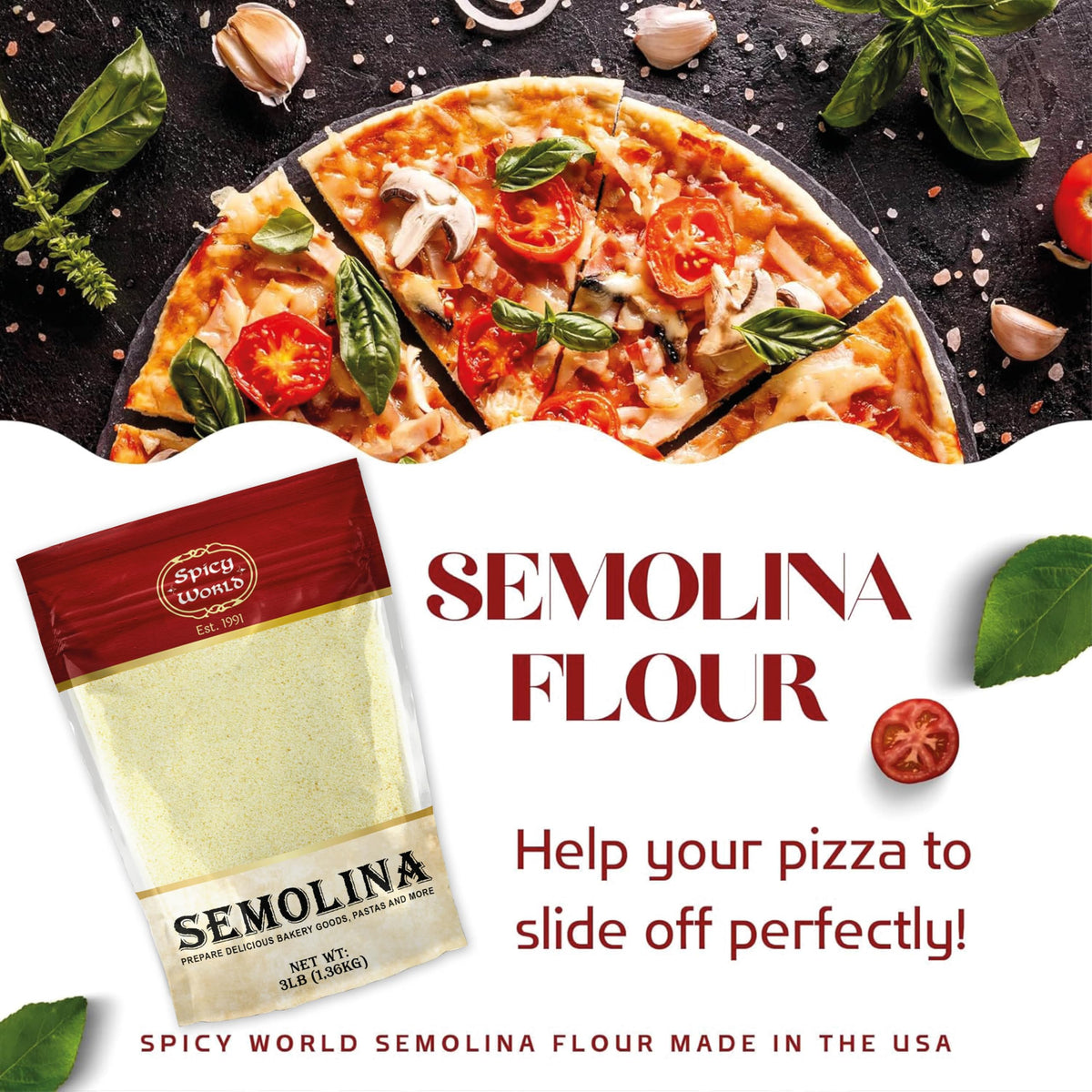 Spicy World Semolina Flour yellow durum semolina adds warm color