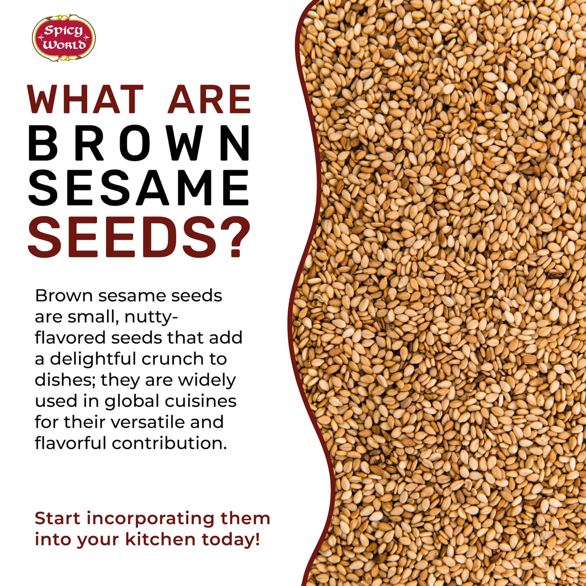 Sesame seeds being poured from a scoop for stir-fries and bowls