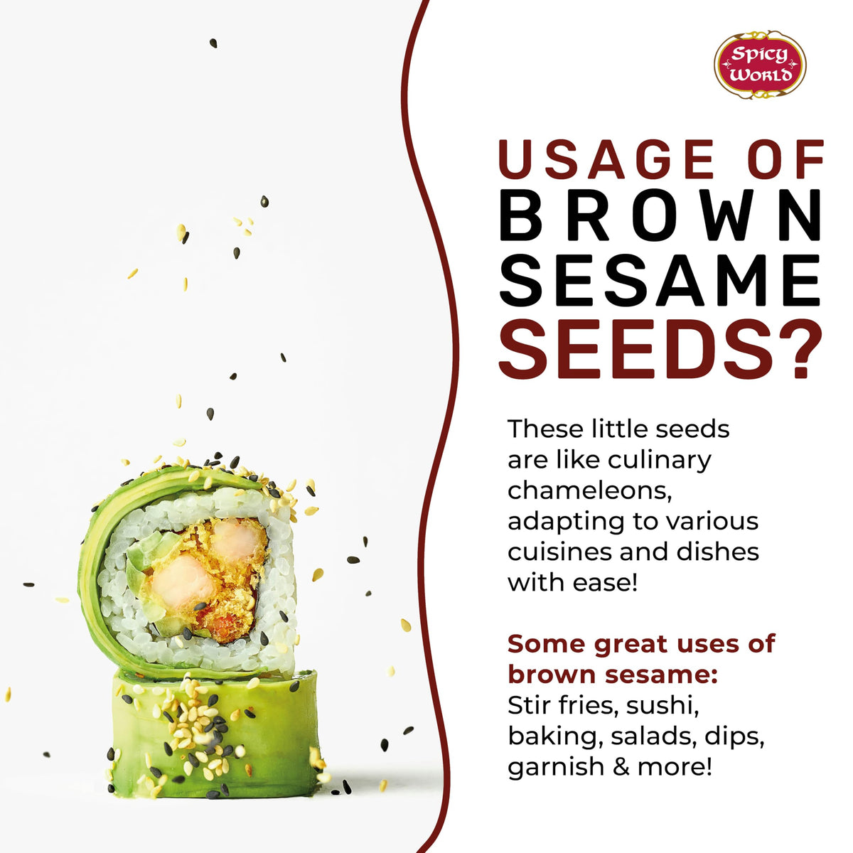 Sesame seeds sprinkled on a salad to boost flavor and fiber with Spicy World