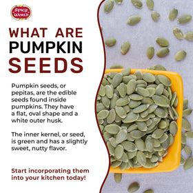 Spicy World shelled pumpkin seeds closeup, vibrant color and uniform size ideal for trail mixes