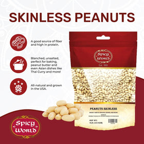 Spicy World skinless peanuts blanch close-up, clean nuts for easy recipes