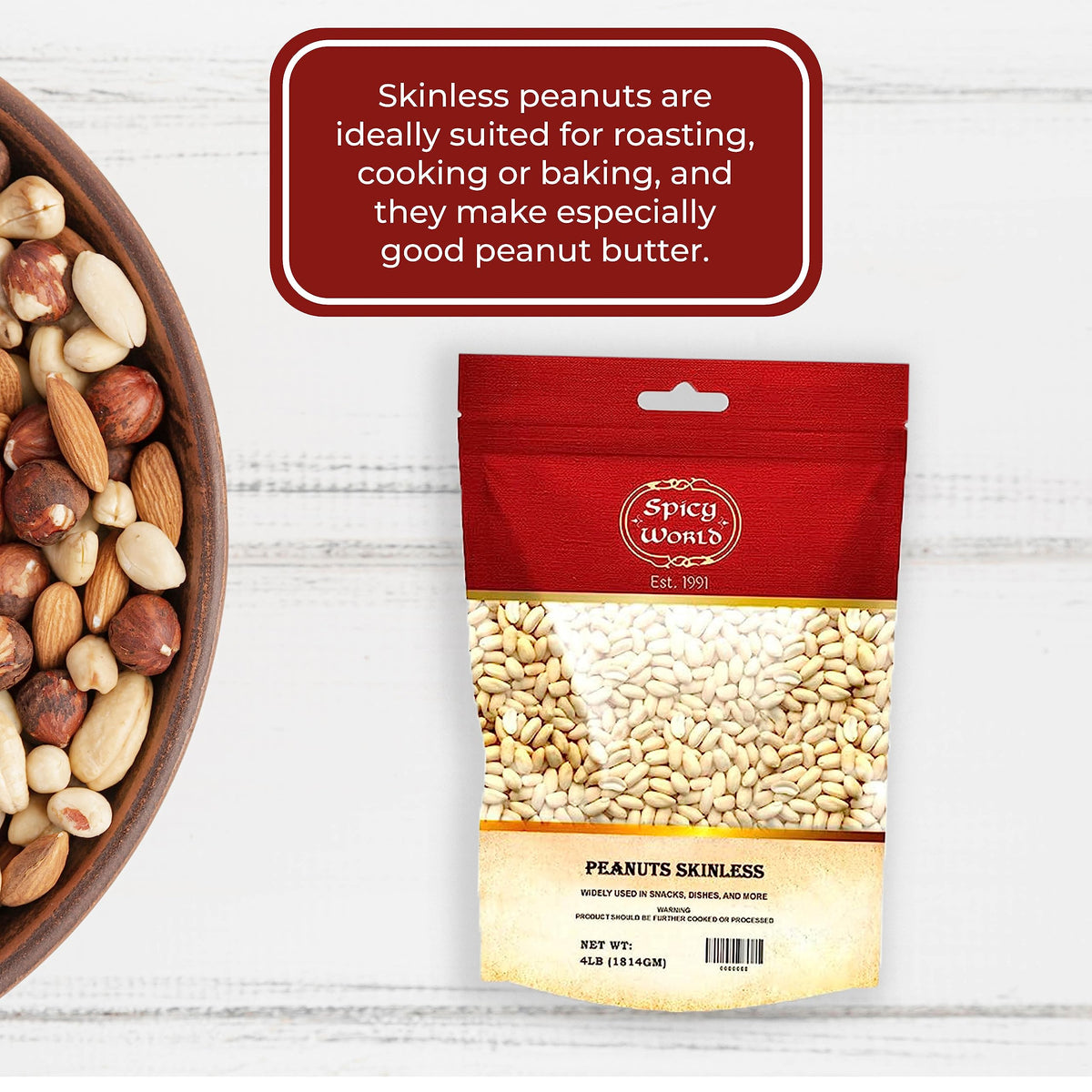 Spicy World skinless peanuts kitchen storage, bulk value for pantry