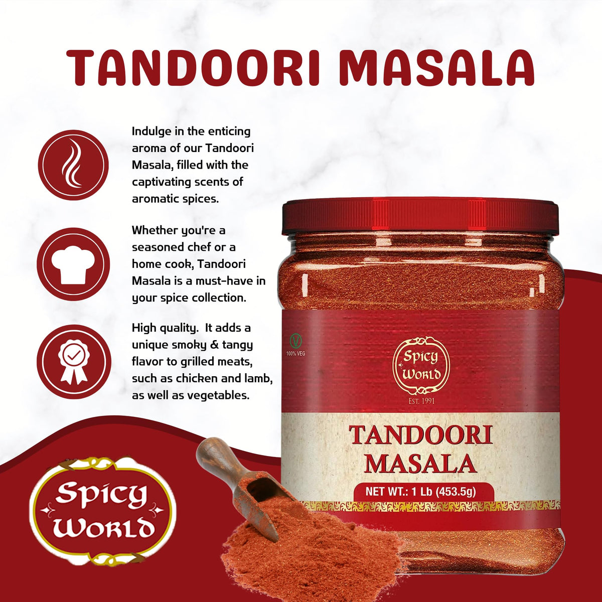 Spicy World Tandoori Masala dry rub for poultry with bold, aromatic spice