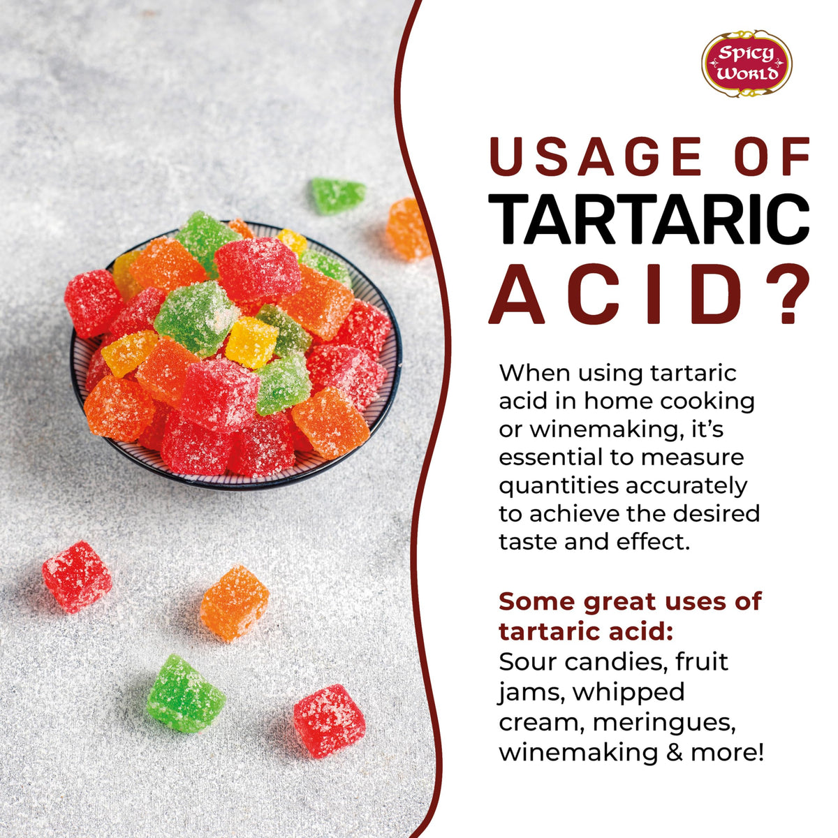Spicy World tartaric acid for wine making in a kitchen setup.