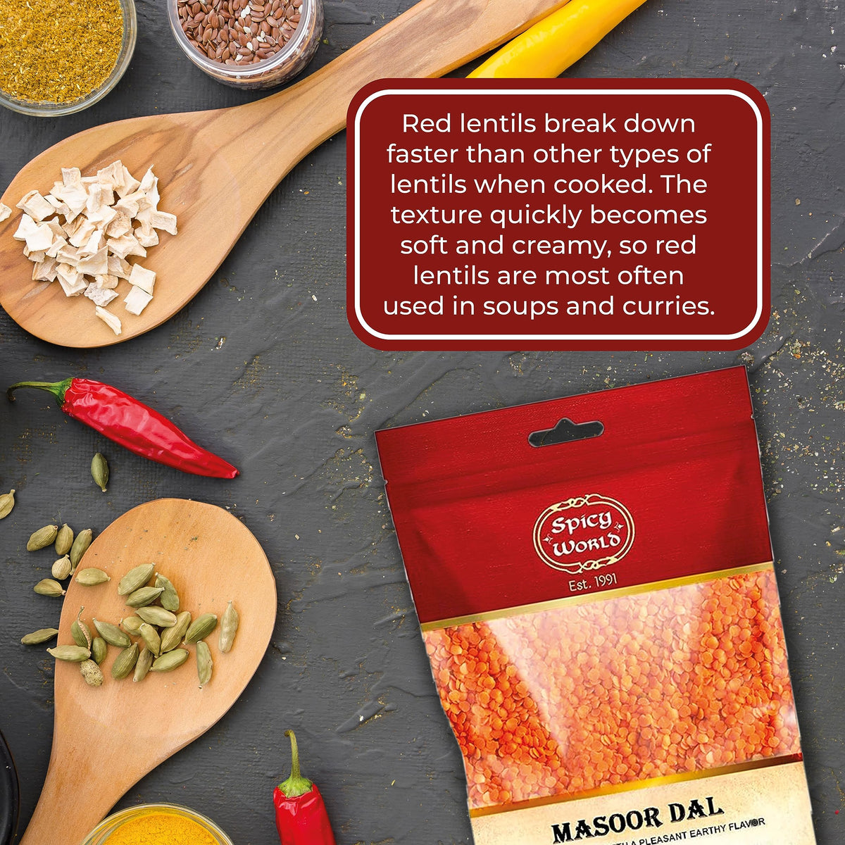 Spicy World triple cleaned lentils for purity and consistency