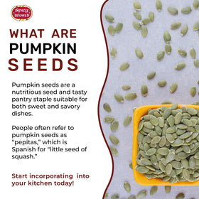 Spicy World unsalted pumpkin seeds raw bulk ready for trail mixes.