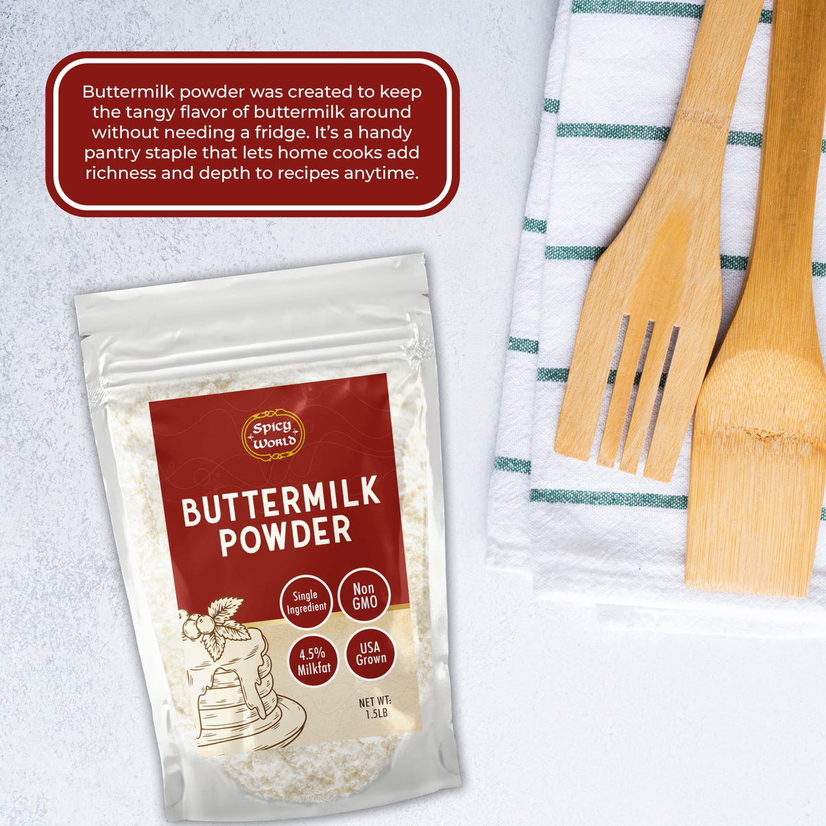 Spicy World USA-made packaging for buttermilk powder