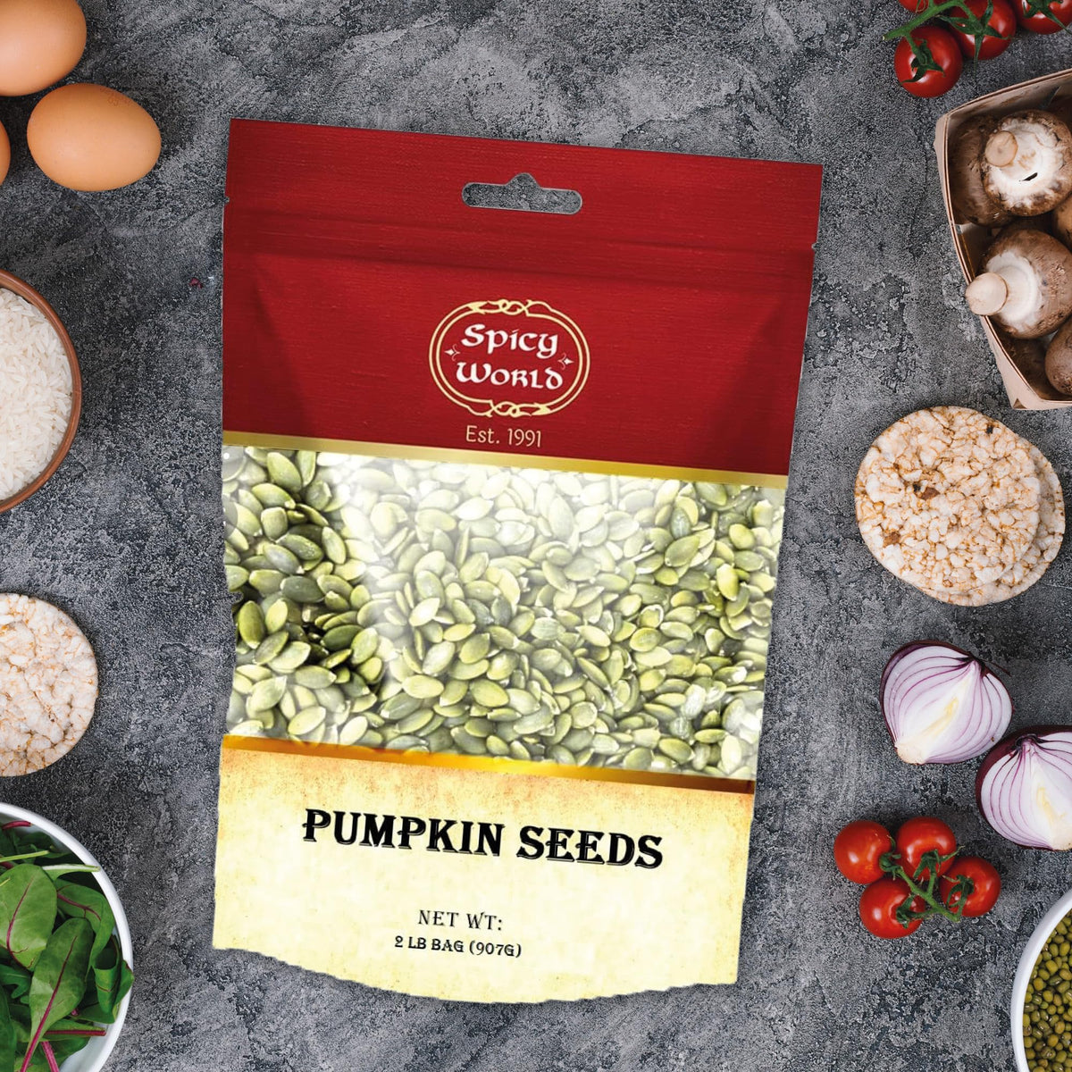 Spicy World vegan pumpkin seeds snack idea, ready-to-eat for healthy energy on-the-go