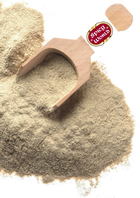 Spicy World White Pepper Ground dusting-jar shows clean pour for precise seasoning.