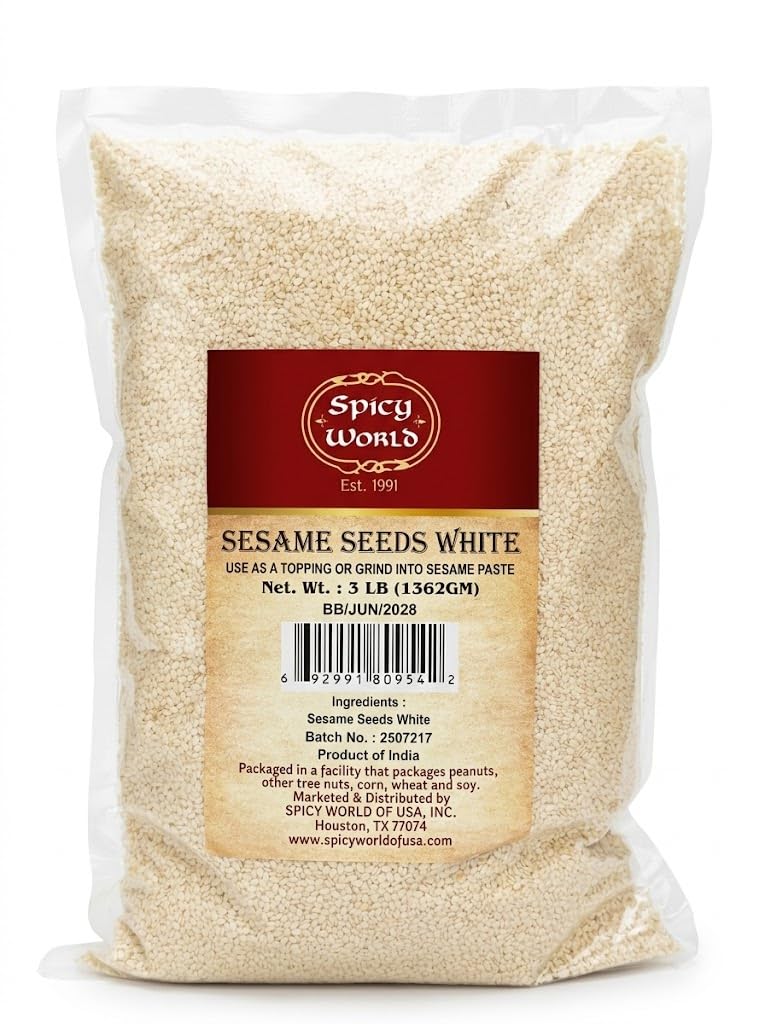 Spicy World white sesame seeds used in an Asian dish garnish