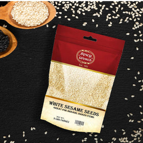 Spicy World white sesame seeds with bread or bagels visual cue