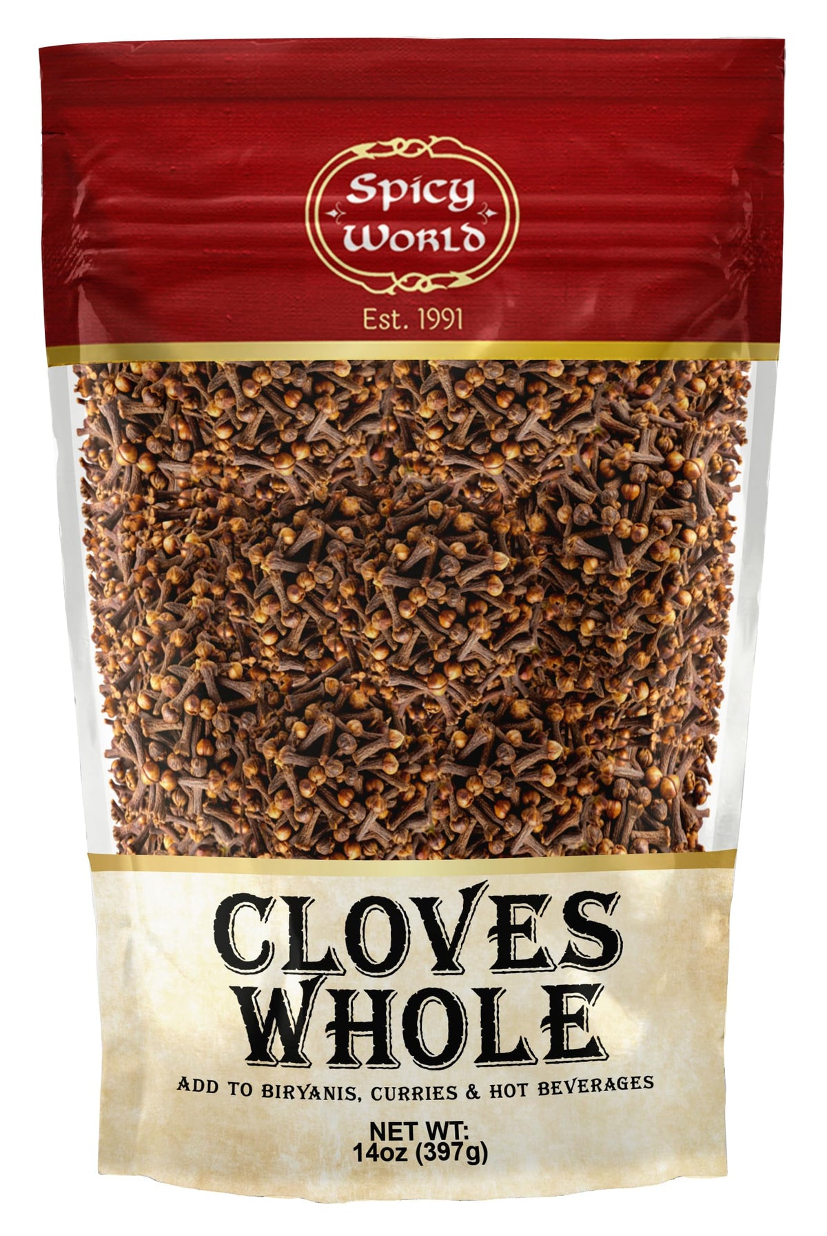 Spicy World whole cloves bulk 14oz bag adds warm, aromatic flavor to curries and stews.