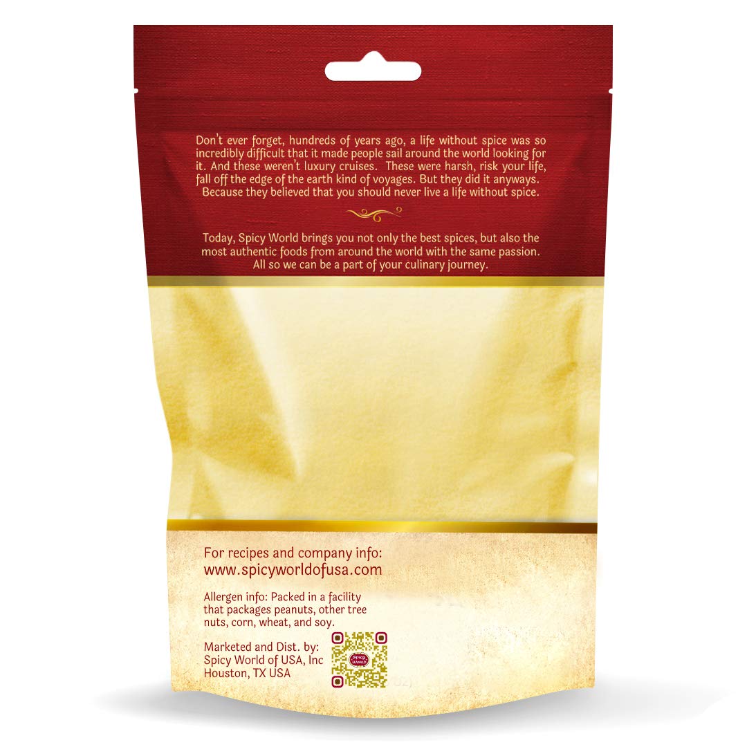 Spicy World yellow corn flour close-up showing a fine texture ideal for pancake batter.