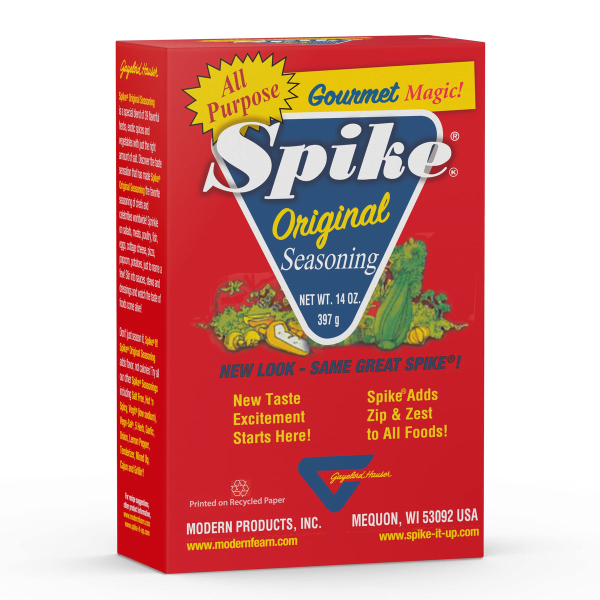 Spike Original Seasoning Salt bottle pouring over vegetables for enhanced flavor