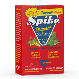 Spike Original Seasoning Salt bottle pouring over vegetables for enhanced flavor