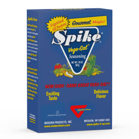 Spike Vege-Sal bottle pour shows a low-sodium vegan seasoning for everyday meals