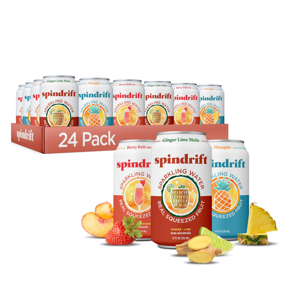 Spindrift Berry Belli-no can with real fruit for a bright, brunch-ready sip.